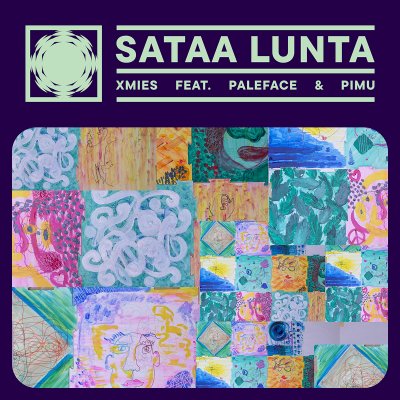 Sataa lunta -biisin kansikuva, jossa käytetty tapahtumaosallistujien yhteistaideteosta.
